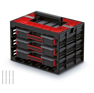 Úložný box se 3 organizéry IMPOSE 41,5x29x29 cm černo-červený