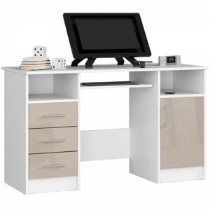 Volně stojící psací stůl Ana 124 cm bílý/cappuccino - lesk