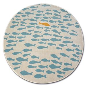 Okrúhly koberec PASTEL 18416/062 - ryby / krémový tyrkysový zlatý