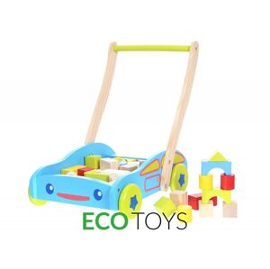 Dětské dřevěné chodítko s kostkami EcoToys modré 