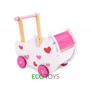 Drevený kočík pre bábiky Eco Toys so srdiečkami