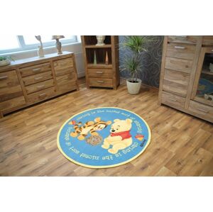 Guľatý detský koberec Medvedík Pú modrý