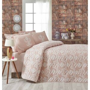 Přehoz přes postel na dvoulůžko s povlaky na polštáře Alanur 200x220 cm růžový