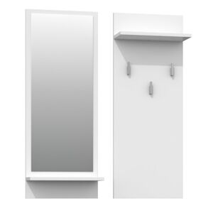 Vešiaková stena so zrkadlom - RIVA - biela matná