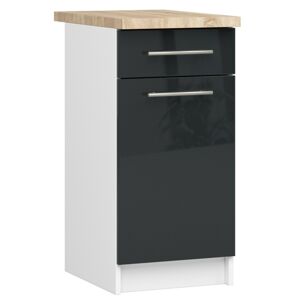Kuchyňská skříňka Olivie S 40 1D 1S bílá/černá s grafitovým leskem/dub sonoma