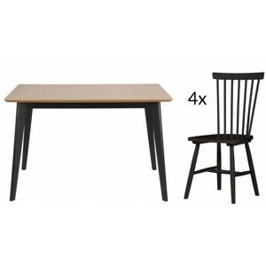 Jídelní stůl Roxby 120 cm + 4 jídelní židle Edgardo dub/černé