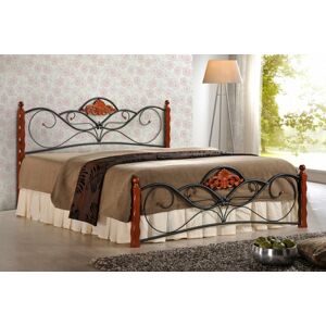 Kovová postel Valentina 160x200 dvoulůžko antická třešeň/černá