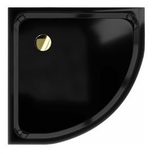 Štvrťkruhová sprchová vanička MEXEN FLAT SLIM 90x90 cm čierna + zlatý sifón