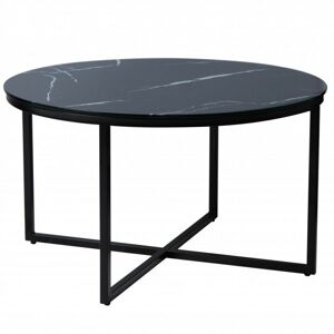 Skleněný konferenční stolek s imitací mramoru Lunno 80 cm černý