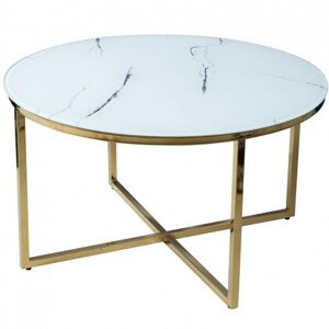 Skleněný konferenční stolek s imitací mramoru Lunno 80 cm bílozlatý