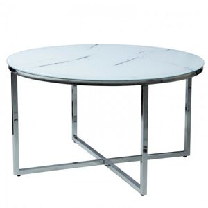 Skleněný konferenční stolek s imitací mramoru Lunno 80 cm bílostříbrný