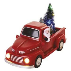 Vánoční LED dekorace Santa v autě s vánočními stromky vícebarevná