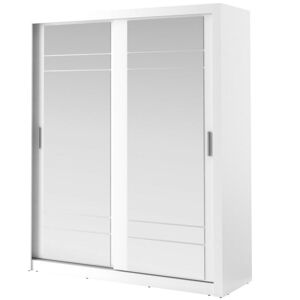 Šatní skříň Arti s posuvnými dveřmi a zrcadly 203 cm bílá