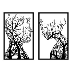 Nástěnná kovová dekorace Lidské profily ve stromech 86x63 cm černá