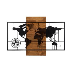 Nástěnná dřevěná dekorace WORLD MAP II hnědá/černá