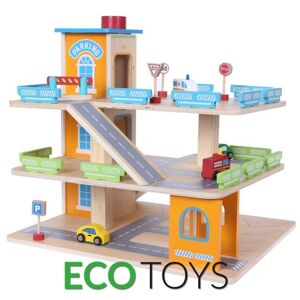 Dřevěná dráha s garáží a autíčky Eco Toys