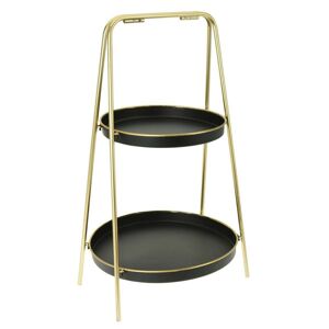 Dvojposchodový odkladací stolík 65 cm čierno-zlatý