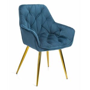 Prošívaná židle HANE modrá/zlatá