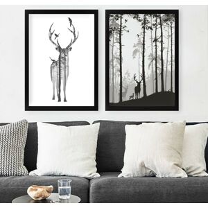 Sada obrazů Deer 2 ks 34x44 cm černá/bílá
