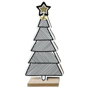 Dřevěná dekorace vánoční stromeček černo-bílá