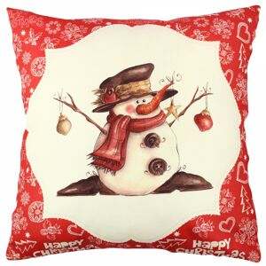 Vánoční dekorační polštář se sněhulákem VASO 43x43 cm bílý/červený