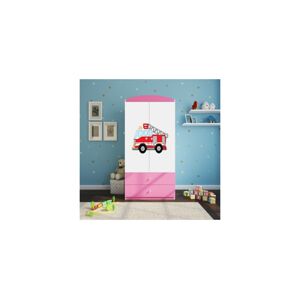 Dětská skříň Babydreams 90 cm hasičské auto růžová