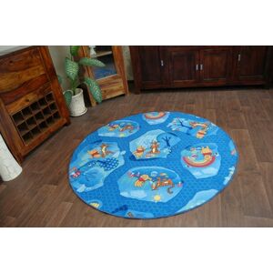Detský guľatý koberec Macko PÚ & TIGRÍK modrý