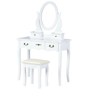 Toaletní kosmetický stolek se zrcadlem a taburetem Zoe bílý