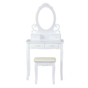 Toaletní kosmetický stolek se zrcadlem a taburetem Molly bílý