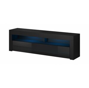 TV stolík Mex s LED osvetlením 140 cm čierny mat/čierny lesk