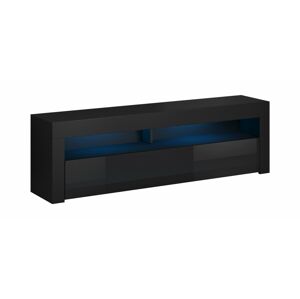 TV stolek Mex s LED osvětlením 160 cm černý mat/černý lesk