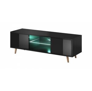 TV stolek Sweden s LED osvětlením 140 cm černý mat/černý lesk