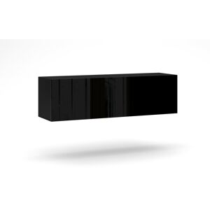 Závěsný TV stolek Vivo 140 cm černý mat/černý lesk