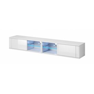 TV stolík Best Double s LED osvetlením 200 cm biely mat/biely lesk