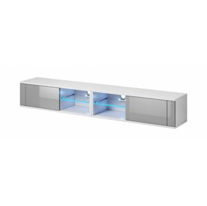 TV stolík Best Double s LED osvetlením 200 cm biely mat/sivý lesk
