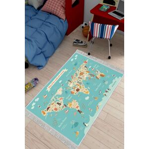 Dětský koberec Mapa zvířecího světa 80x150 cm modrý
