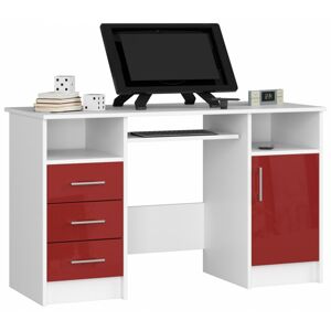 Volně stojící psací stůl Ana 124 cm bílý/červený - lesk