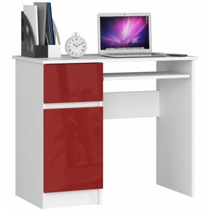 Písací stôl 90 cm Piksel biely/červený ľavý