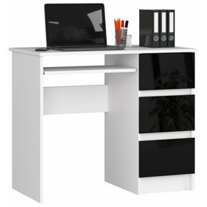 Písací stôl A-6 90 cm biely/čierny pravý
