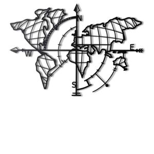 Nástěnná kovová dekorace Kompas 65x95 cm černá