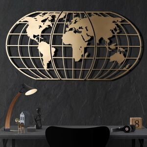 Nástěnná kovová dekorace Mapa světa globus 120x60 cm zlatá