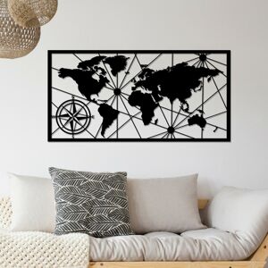 Nástěnná kovová dekorace Mapa světa kompas 120x60 cm černá