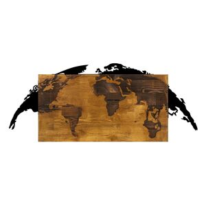 Nástěnná dřevěná dekorace WORLD MAP hnědá/černá