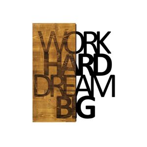 Nástěnná dřevěná dekorace WORK DREAM hnědá/černá
