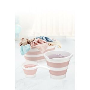 Sada koše na prádlo s kbelíky Bathylda růžovo-bílá