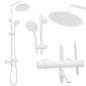 Sprchový set s termostatom Rea Lungo biely - vaňová batéria, dažďová a ručná sprcha