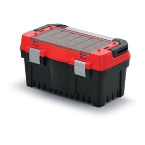 Kufrík na náradie s kovovou rukoväťou, kovovými zámkami a vonkajšou priehradkou s boxmi EVO čierno-červený