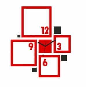 3D nalepovací hodiny Quadrat červeno-černé