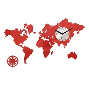 3D nalepovací hodiny Mapa světa červená