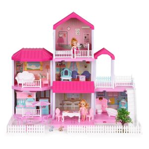 Velký domeček pro panenky VILLA s nábytkem růžový